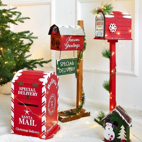 Christmas Decor Floor Letterbox Postbox Home Outdoor Wood Christmas Party Decoration Handmade Restaurant Hotel Photography Props ► Photo 1/5