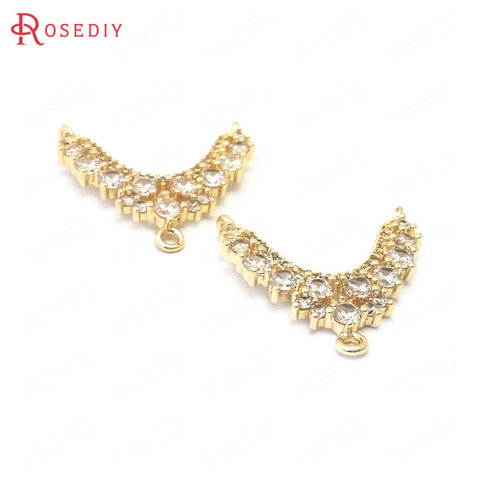 (38889)4PCS 24K Champagne Gold Color Brass and Zircon Curve Shape Charms Pendants Connector Jewelry Making Diy Accessories ► Photo 1/5