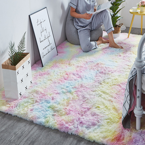 Fluffy Floor Mat Fluffy Faux Fur Area Rug Decorative Gradient