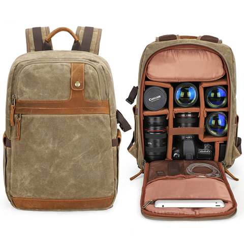 Camera Waterproof Retro Batik Canvas DSLR Shoulders Backpack Men Women Travel Outdoor Stylish Video Tripod Carrying Case Bags ► Photo 1/6
