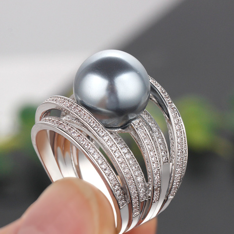 Bride Talk Trendy Pearl Ring Twist Line AAA Cubic Zirconia Fashion Bridal Wedding Rings Super Quality Women Jewelry Accessories ► Photo 1/6