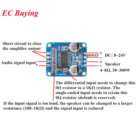 Digital Power Amplifier Board Module Class D 10W/20W/30W DC High Power Mono 12V 24V PWM Modulation DY-AP3001 ► Photo 1/6