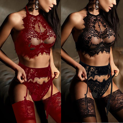 Lingerie Sexy Hot Erotic Bra + Thongs Garters Set Sexy Sleepwear