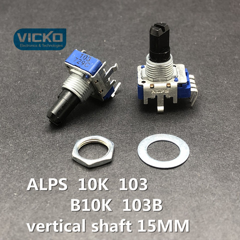 [VK] JAPAN ALPS 10K 103 103B B10K Volume potentiometer 4 pin position vertical shaft 15MM with a midpoint 4 feet switch ► Photo 1/1