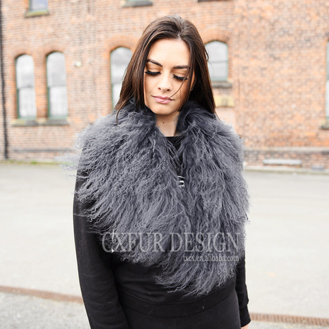 CX-A-52M Real Fur Scarf Detachable Mongolian Lamb Fur Collar Scarf for Women Garments ► Photo 1/6