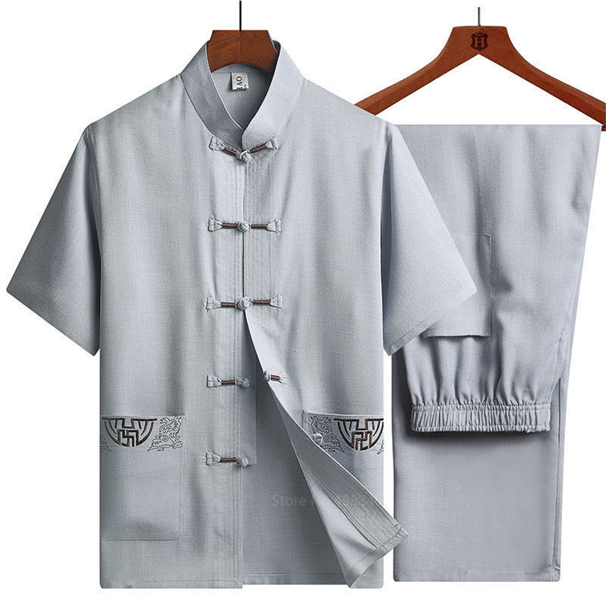 Traditional Chinese Clothing Set for Men Adult Tai Chi Kung Fu Uniforms  Linen Short Sleeve Embroidery Casual Chinese Costumes - Price history &  Review, AliExpress Seller - Serendipper Store