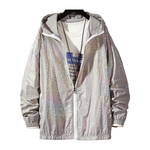 Women Basic Jackets Summer 2022 Colorful Reflective Causal Thin Windbreaker Women Hooded Jackets Coat Zipper Bomber veste femme ► Photo 1/6