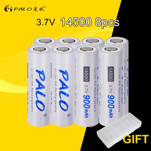 8pcs PALO 3.7V 14500 900mAh Li-ion Rechargeable Battery + Battery Box for Flashlights Headlamps ► Photo 1/6