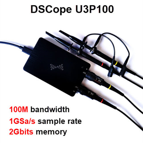 New DSCope U3P100 2 Channel PC Virtual USB3.0 Oscilloscope 100M Bandwidth 1GSa/s ► Photo 1/4