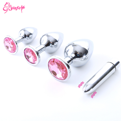 3 Sizes Metal Anal Plug with Pink Jeweled Steel Butt Plug with Diamond Women Jewel Sex Anal toys Bullet Vibrator for Beginner ► Photo 1/6