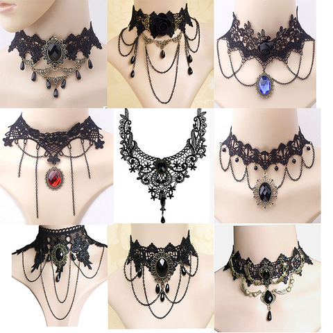 Halloween Sexy Gothic Punk Style Necklace Black Lace Neck Chain Collar Necklace Retro Victorian Women's Collar Steampunk Jewelry ► Photo 1/6