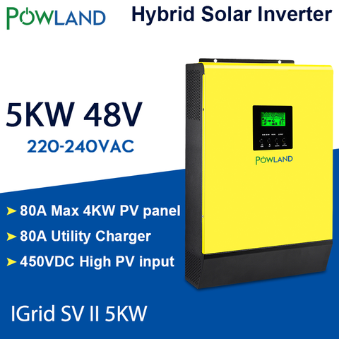 Hybrid Solar inverter 5000W 48V 220V High PV Input 450Vdc MPPT Solar Charger 80A Battery Charger Grid Tied Inverter ► Photo 1/6