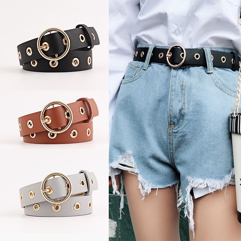 Buy Online Women Leather Belt Round Metal Pin Buckle Circle Belts Hot Brand Fashion Punk O Ring For Women Belt Ladies Jeans Accessories Alitools