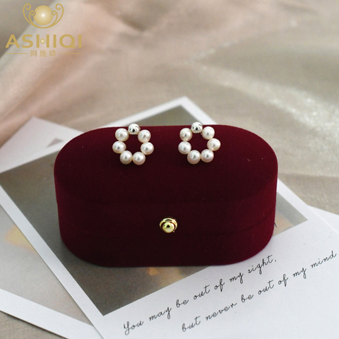 ASHIQI Natural freshwater pearl Korean earrings 925 sterling silver Simple Fashion Small Pendientes Jewelry for girls ► Photo 1/6