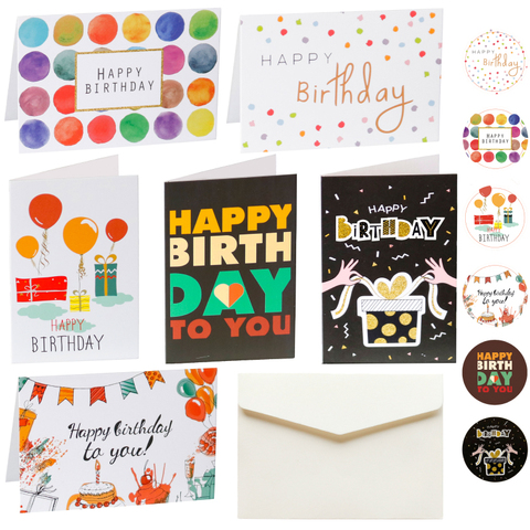 6sets Happy Birthday Cards Cute Balloon Assorted Greeting Card with Envelopes and Stickers Birthday Party Folded Gift  Cards ► Photo 1/6