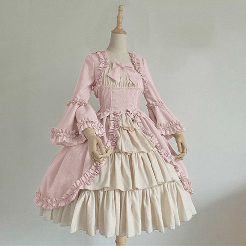 Wepbel Vintage Gothic Court Dress Bow Lolita Dresses Medieval Square Collar Waist Hugging Stitching Plus Size Ruffle Dress ► Photo 1/6
