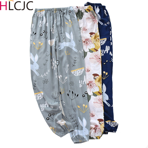 Summer Cotton Printing Women Pajama Bottoms Elastic Waist Ankle-Length Pants Sleep Wear for Women Lounge Wear Closing Pants ► Photo 1/6