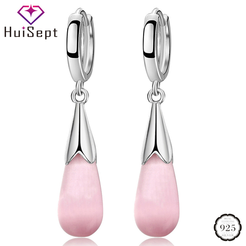 HuiSept Fashion 925 Silver Earrings Jewelry Water Drop Pink Cat Eye Stone Long Style Ornaments Earrings for Female Wedding Party ► Photo 1/5