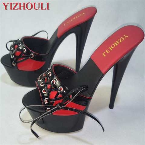 New For Women 6 Inch High Heel Heels Fashion Strappy, Platform Slipper Black Women's Sandals Sexy 15cm ► Photo 1/6