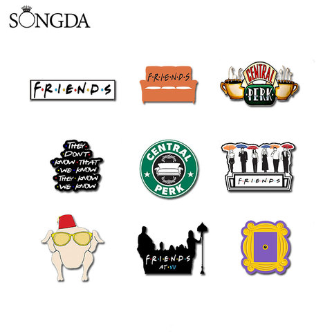 SONGDA Cute Friends TV Show Lapel Pins Central Perk Coffee Time Monica's Apartament Door Badges Acrylic Brooch Best Friend Gift ► Photo 1/6