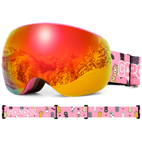 Magnetic Kids Ski Goggles for Children UV400 Anti-fog Mask Glasses Skiing Girls Boys Snowboard Goggles with Personalized Straps ► Photo 1/6