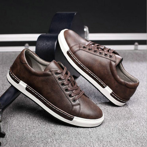 High quality thick soled men leather shoes Classic casual Men fashion breathable Flat shoes young mens Sneakers 46  LE-01 ► Photo 1/6