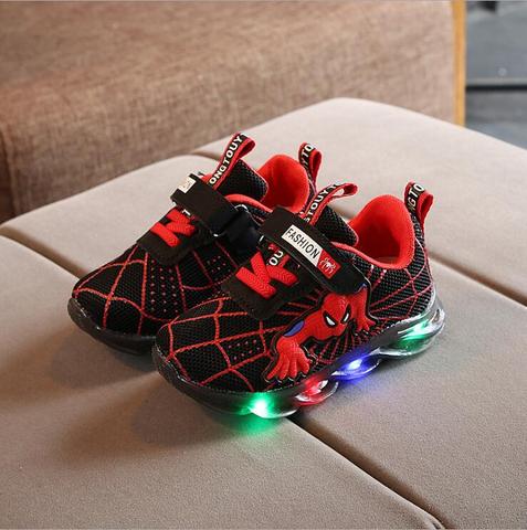 New LED Luminous Spiderman Kids Shoes Boys Girls Light Children Luminous Sneakers Baby Mesh Sport Boy Girl Light Shoes ► Photo 1/6