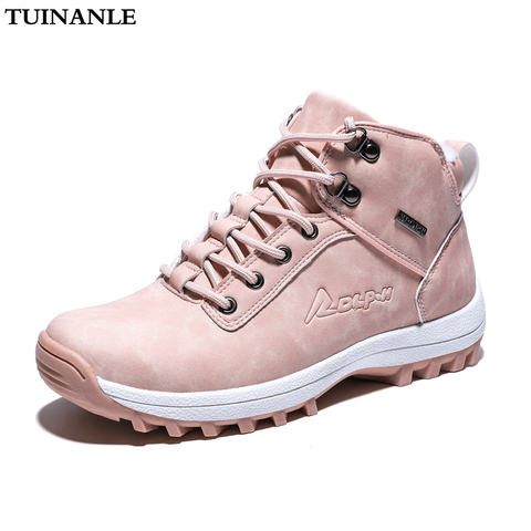 TUINANLE  Women Ankle Snow Boot Winter Warm Plush Wedges Rubber Platform Faux Suede Lace Up Sexy Pink Ladies Shoes Botas Mujer ► Photo 1/6