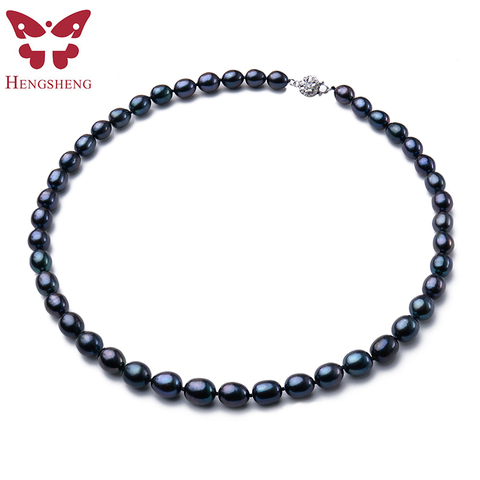 New Arrival 8-9 mm Natural Freshwater Black Pearl Jewelry Necklace 925 Sterling Silver Flower Buckle  Fine Jewelry For Women ► Photo 1/6