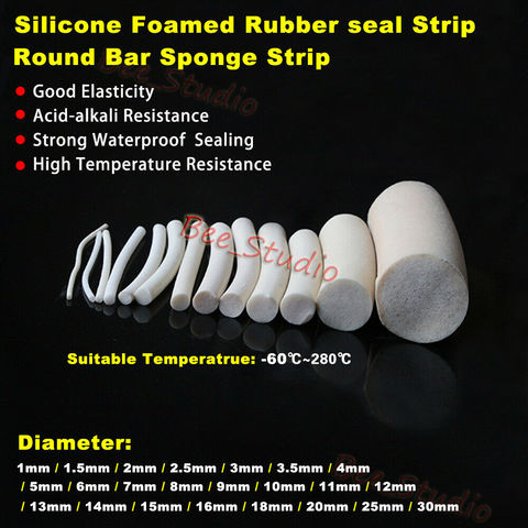 Waterproof  Foamed Silicone Rubber Seal Strip Silicon Sponge Cord Round Solid VMQ Foaming Cord Dia.1/2/3/4/4.5/5/6/7/8/9/10-30mm ► Photo 1/5