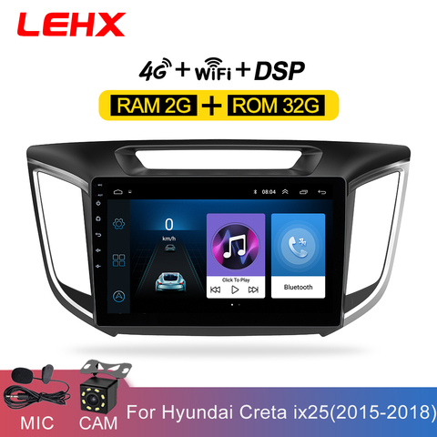 LEHX Android 8.1 RAM 2GB+32GB 2 Din Car Radio multimedia Video player GPS Navigation For hyundai Creta ix25 2015-2022 With Dvr ► Photo 1/6