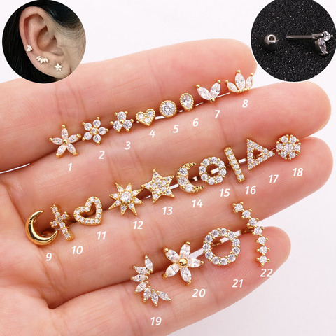 New 1 Piece Surgical steel & Copper Cz Crown Long Bar EAR Helix Piercing Tragus Stud Conch Earring Piercing ► Photo 1/5