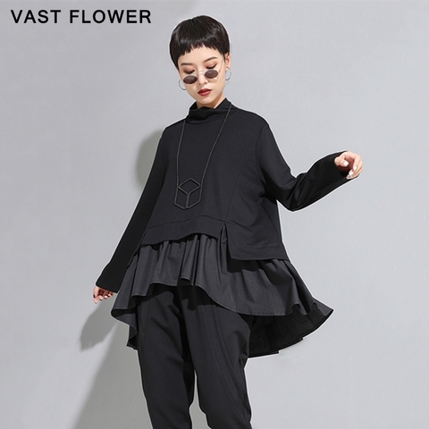 Plus Size Asymmetrical Ruffles T Shirt Women Clothes Long Sleeve Turtleneck Loose T-Shirt Femme Tops Fashion Spring Autumn 2022 ► Photo 1/6