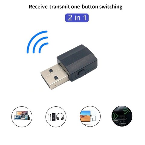 2in1 BT 5.0 Audio Receiver Transmitter Wireless Adapter Mini 3.5mm AUX Stereo Transmitter For TV PC Car Speaker ► Photo 1/6