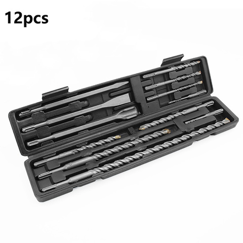 12pcs Electric Hammer Drill Bit Set Sds chisel Plastic Box Shank Impact Rotary Concrete Masonry Drilling Grooving New Power Tool ► Photo 1/4