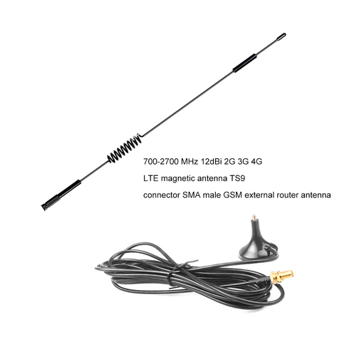 12dBi 2G 3G 4G LTE Magnetic Antenna  700-2700MHz  TS9 CRC9 SMA Male Connector GSM External Router Antenna 1.5m ► Photo 1/6