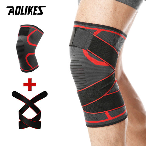 AOLIKES 1PCS Sports Kneepad Men Pressurized Elastic Bandage Knee Pads Support Fitness Gear Basketball Volleyball Brace Protector ► Photo 1/6