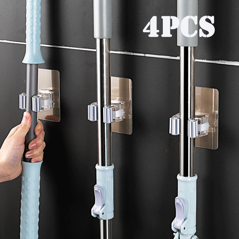 4PCS Wall Mounted Mop Organizer Holder Brush Broom Hanger Home Storage Rack Bathroom Suction Hanging Pipe Hooks Household Tools ► Photo 1/6