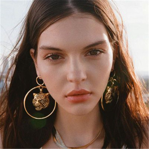 Women Golden Lion Big Dangle Drop Earrings Aesthetic Metal Weird Punk Geometric Bohemia серьги панк большие Fashion Jewelry ► Photo 1/6