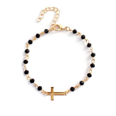 New Fashion Exquisite Black Beades Cross Bracelet Fashion Gold Color Metal Chain Bracelets for Women Men Party Gifts Jewelry ► Photo 1/5