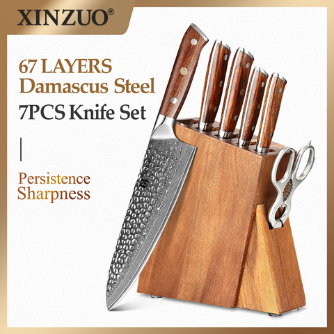 XINZUO 7PCS Kitchen Knife Set Damascus Steel VG10 60±2 HRC Chef Meat Santoku Cleaver Knife Scissors Slicing Santoku Tools ► Photo 1/1