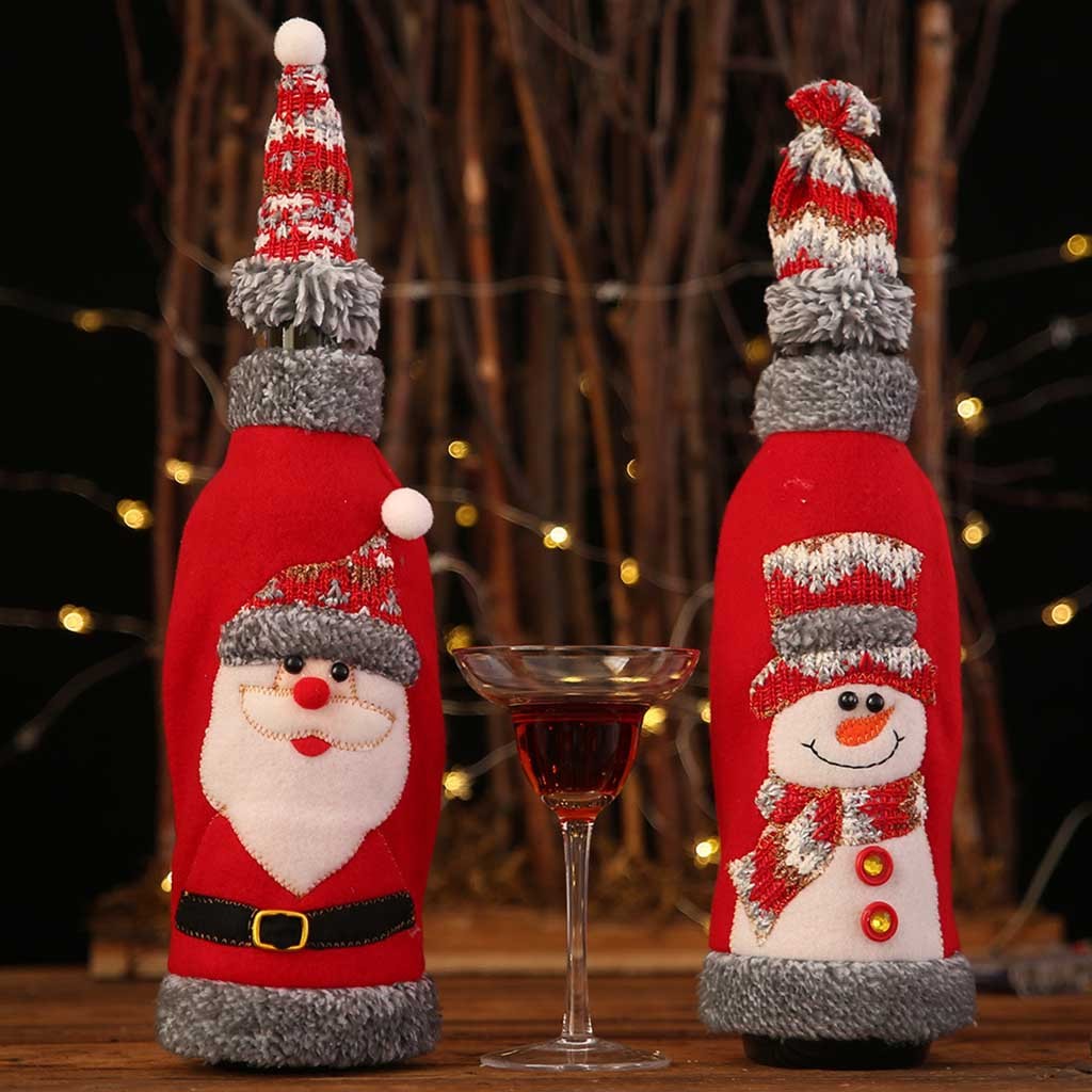 Party Christmas Red Wine Bottle Cover Bag Xmas Table Party Festival Decoration 
