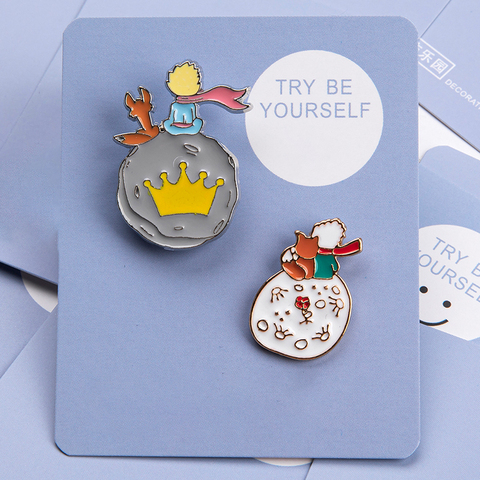 Trendy The Little Prince Brooch Cute Fox Crown Cartoon Enamel Pins For Clothes Backpack Brooch Personality Pin Charms Jewelry ► Photo 1/6