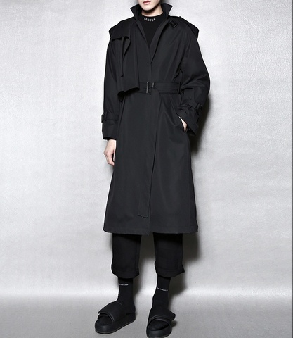 Yamamoto Kaze dark black agent cool feeling loose catwalk style mid-length windbreaker jacket ► Photo 1/6