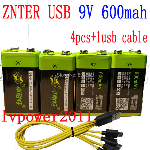 4X ZNTER S19 9V 400mAh USB Rechargeable li-ion 9V Lipo Battery RC Battery For microphone ► Photo 1/6