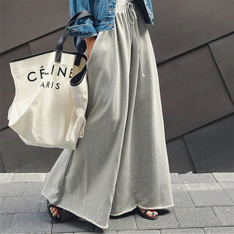 IHOBBY Wide Leg Loose Pants Elastic Waist Long Capri Pants Casual Students Fashion Cotton Hoodie Trousers Fashion ► Photo 1/5