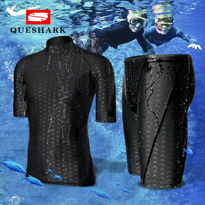 Mens Short Sleeve Wetsuit Set Shorts Tops Tee Surf Swim Diving Anti-UV Wet Suit 