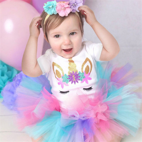 One Year Baby Girl Dress Unicorn Party Girls Tutu Dress Toddler Kids Clothes Baby 1st First Birthday Outfits Infantil Vestido ► Photo 1/6