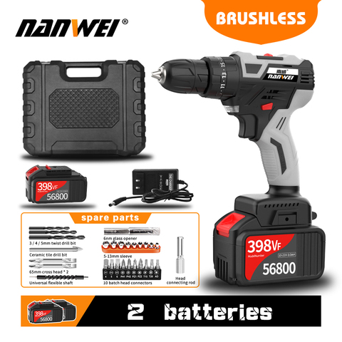 NANWEI 2022 Impact Cordless Drill Brushless Cordless Drill Impact Electric Drill Power Tools Hammer Drill ► Photo 1/6