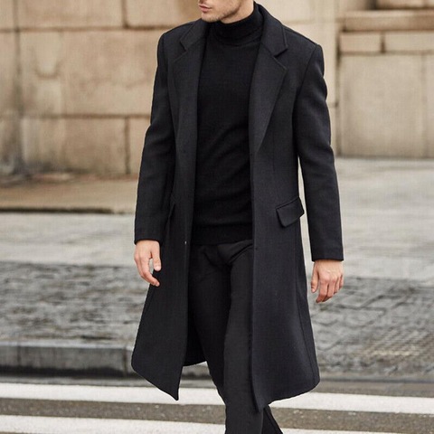 Autumn Winter Mens Wool Coat Solid Long Sleeve Woolen Jackets Fleece Men Overcoat Streetwear Fashion Long Trench Coat Outerwear ► Photo 1/6